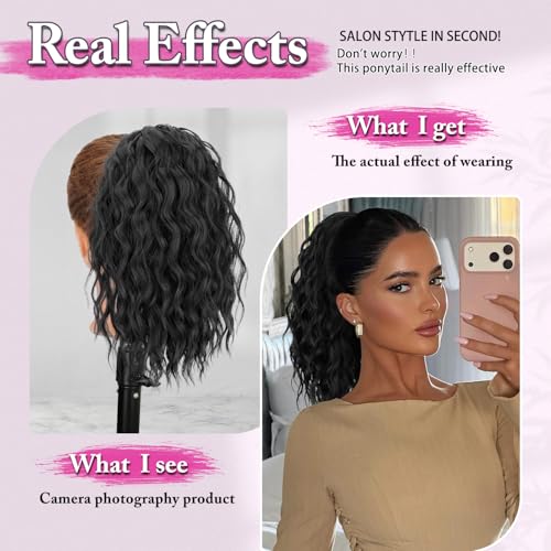14 Inch Natural Black Curly Ponytail Extension - Drawstring Synthetic Hair