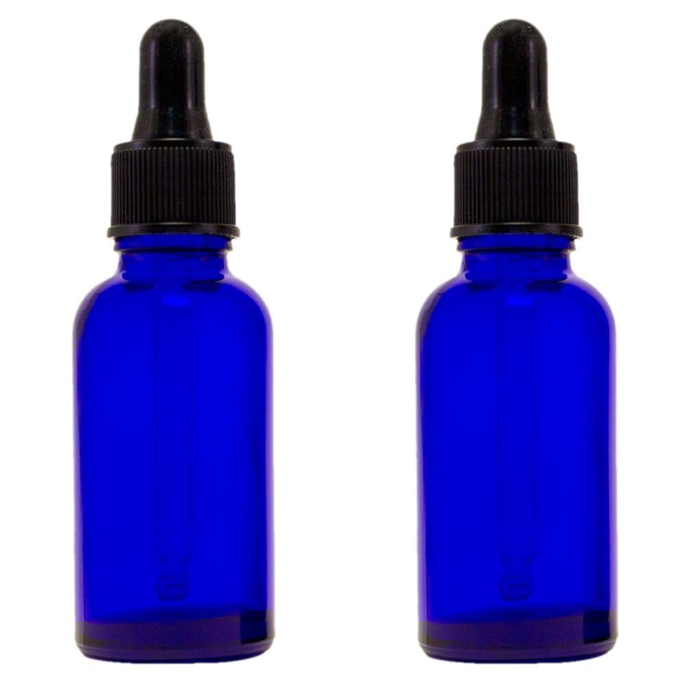 GreenHealth – Pack of 2 – Cobalt Blue Glass Bottles 1oz with Glass Dropper | Refillable Essential Oil, Aromatherapy, Serum & DIY Skincare Containers