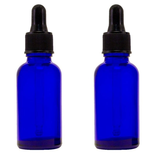 GreenHealth – Pack of 2 – Cobalt Blue Glass Bottles 1oz with Glass Dropper | Refillable Essential Oil, Aromatherapy, Serum & DIY Skincare Containers