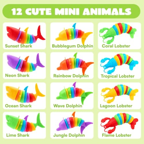 JOYIN 12Pcs Sensory Slug Fidget Toys Set for Kids - Marine Animal Designs