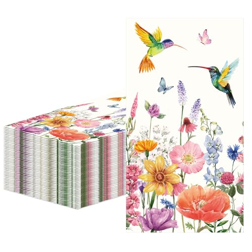 Boho Vintage Poppy Flower Napkins - 100 Disposable Hand Towels