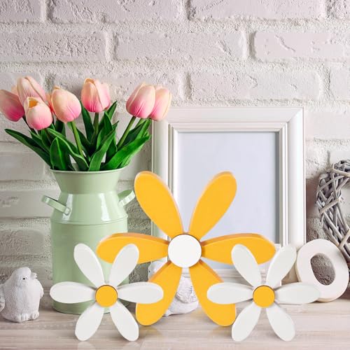 Summer Daisy Decor Wooden Flowers - 3pcs Table Centerpieces
