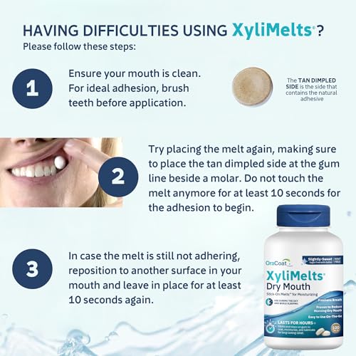 Oracoat XyliMelts for Dry Mouth Night Time or Day - Moisturizing Dry Mouth Adhering Discs, Sugar Free with Xylitol, 100 Count, Slightly Sweet Flavor, 8-Hour Relief