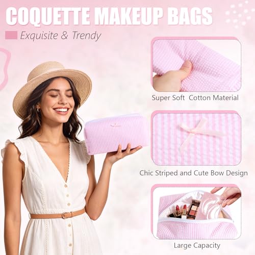 Giesiery Pink & Blue Striped Makeup Bags Set - Travel Cosmetic Organizer for Women