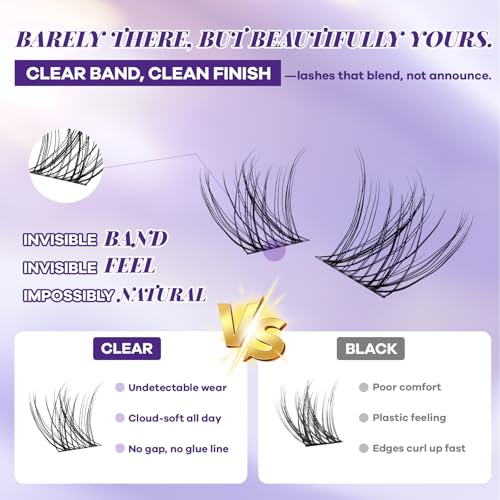 B&Q Natural Lash Clusters - Wispy Invisible Band, 144PCS