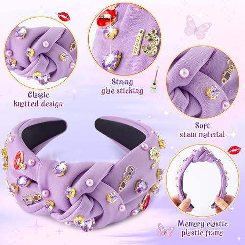 Y1tvei Purple Music-Inspired Jeweled Headband for Women, Guitar & Butterfly Design