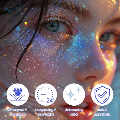 GADMLURY Rainbow Glint Holographic Roll-On Body Glitter Gel for Face & Hair