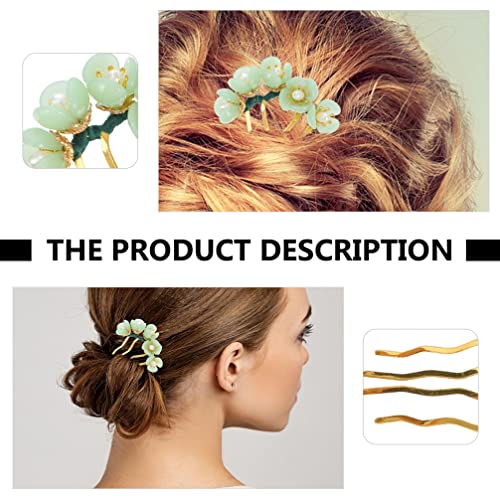 6 Pcs Vintage Jade Flower Hair Pins - Chinese Style Hanfu Hair Sticks