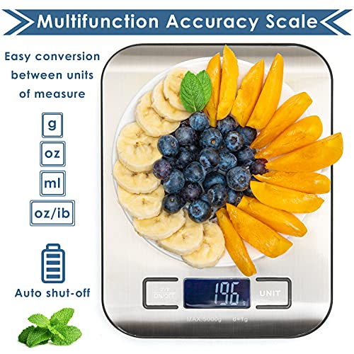 Moss & Stone Digital Kitchen Scale - Multifunction Stainless Steel Food Scale, 11 Lbs Capacity, LCD Display
