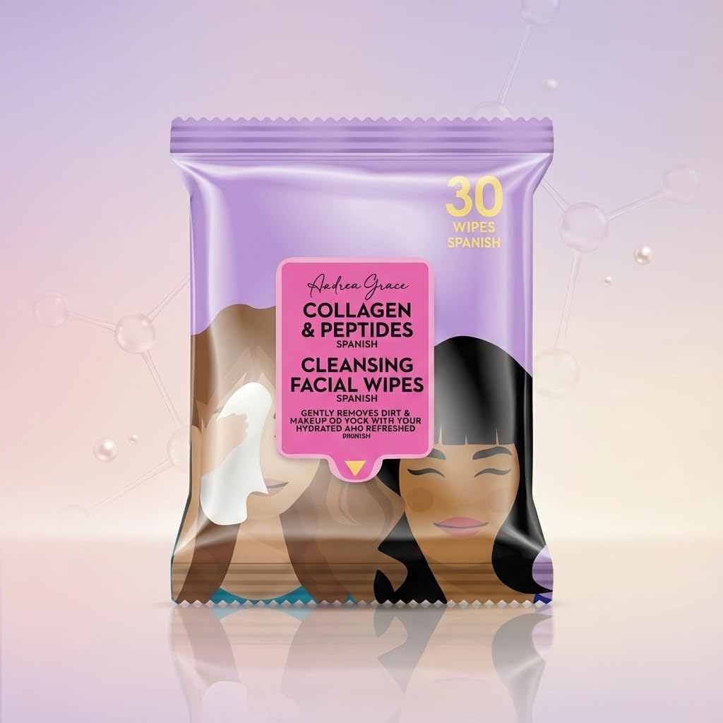 Andrea Grace 4 Pack Face Wipes for Women - Cleansing Makeup Remover Wipes with Collagen & Peptides, Niacinamide & Retinol, Vitamin C & Glycolic Acid, Hyaluronic Acid - 120 Pcs