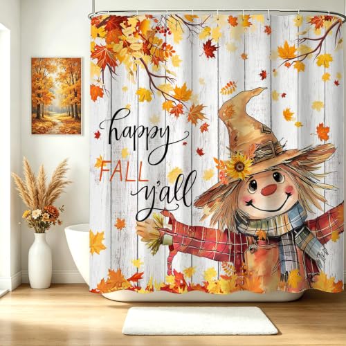 Mocsicka Happy Fall Shower Curtain - Cute Scarecrow Design, 72x72