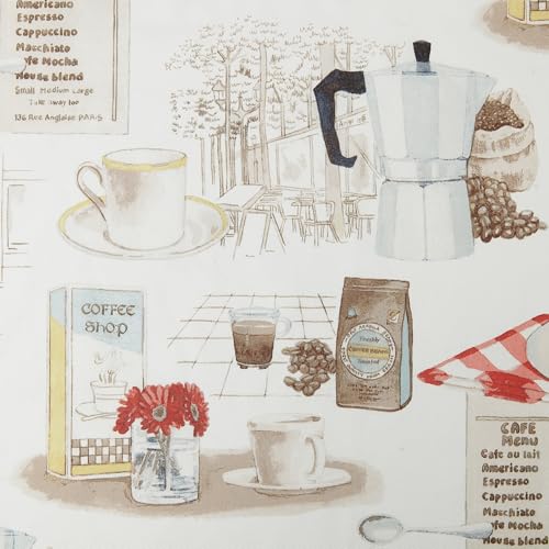 No. 918 Brew Coffee Shop Semi-Sheer Kitchen Curtain Set, 54" x 36" - White