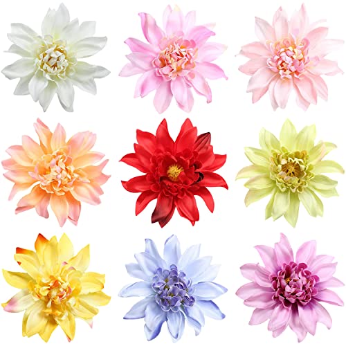 Lawie 9-Pack Large 4-Inch Artificial Dahlia Flower Hair Clips for Women & Girls