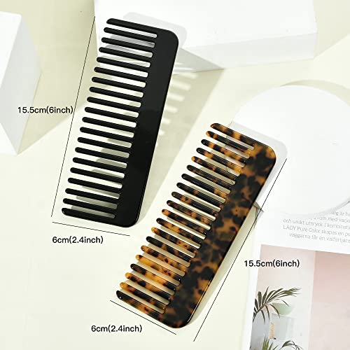 Wide Tooth Comb for Thick Curly Hair - Black/Tortoise Detangling