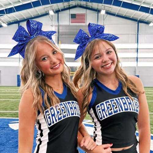 Blue Glitter Cheer Bows - Pack of 12 Sparkly Hair Accessories