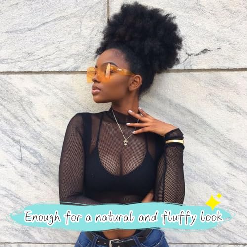 Doxken Afro Puff Drawstring Ponytail Extension 8 Inch #1B Natural Black Curly Hairpiece