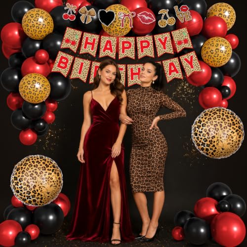 Red Cheetah Print Balloons & Birthday Decorations Set - 72pcs