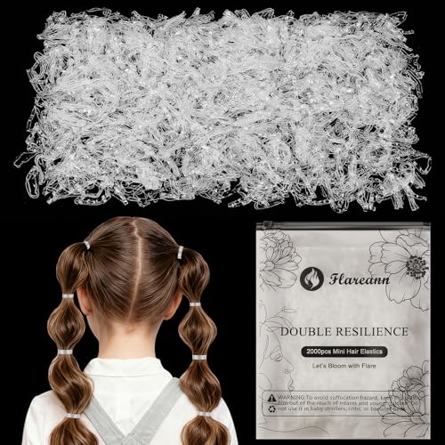 2000 Clear Hair Elastics - Durable No-Snag Rubber Bands for Styling