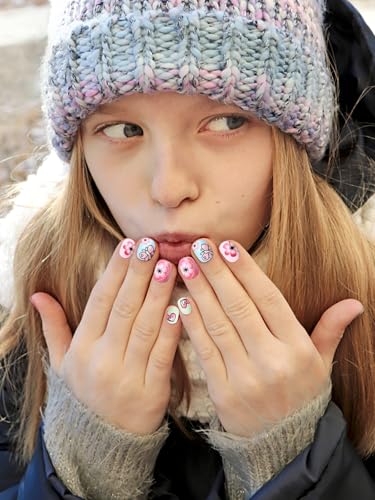 Wsimily 120Pcs Kids Colorful Short Fake Nails Set - Safe Acrylic Nail Art Kit - Variation A