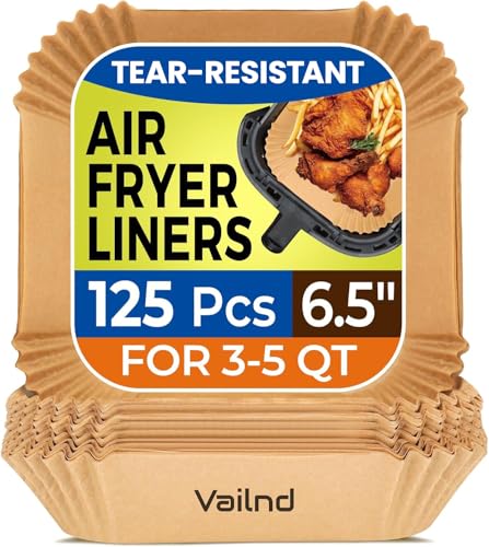 Vailnd 125Pcs Air Fryer Liners - 6.5 Inch Non-Stick Parchment Paper