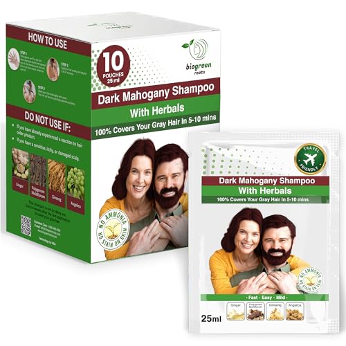 BIOGREEN ROOTS Herbal Hair Dye Shampoo Dark Mahogany - 10 Sachets x 25ml