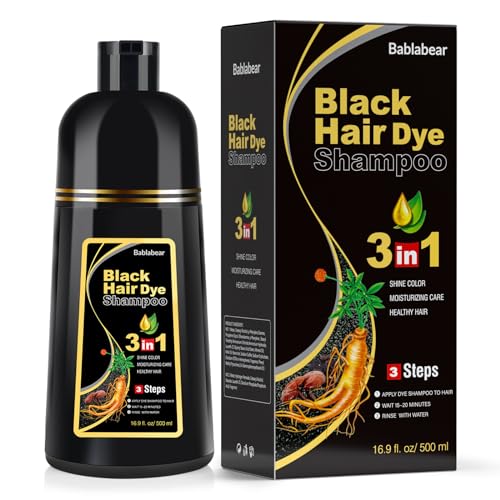 Bablabear Black Hair Dye Shampoo for Gray Hair, Semi-Permanent Hair Color Shampoo for Women and Men, Grey Coverage.500ml