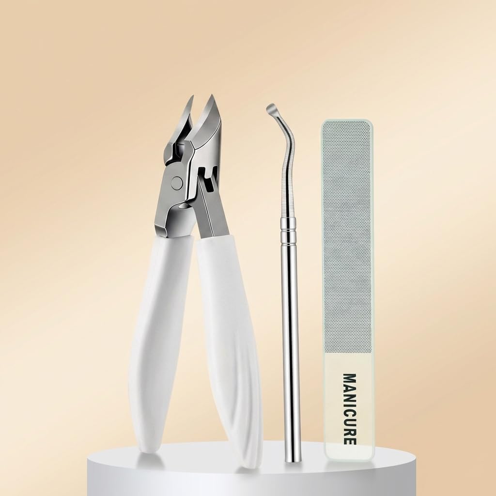 Nail Clippers Set for Seniors - Thick Toenail & Ingrown Nail Care | 30° Slanted Eagle-Beak Clipper, Stainless Steel, Long Handle, Green & Black