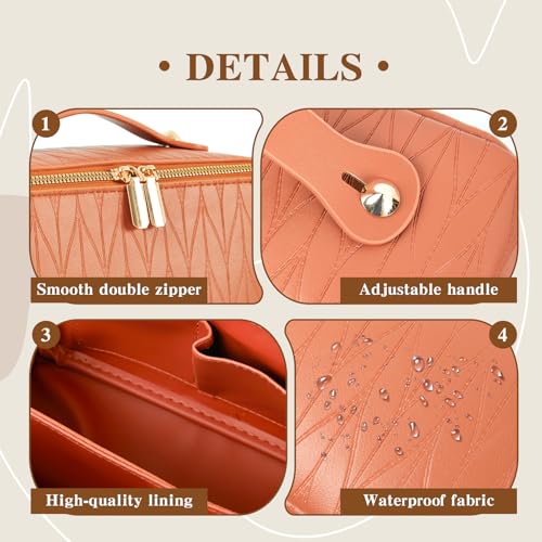 Large Capacity Wheat-Brown Travel Makeup Bag - Waterproof Organizer
