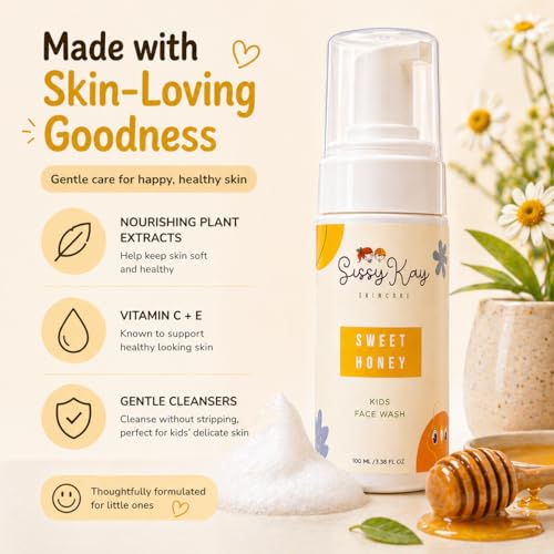 Sissy Kay Kids Foaming Face Wash, Natural Honey Cleanser for Sensitive Skin