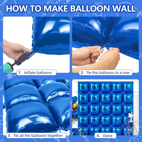 NISOCY 25PCS Blue Square Foil Balloons Wall Backdrop Kit