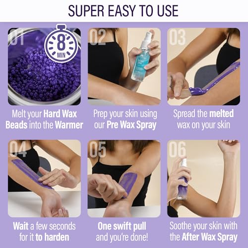 Tress Wellness Award Winning Waxing Kit for Sensitive Skin, Safe for Face & Skin, Easy to Use, At-Home Kit for Face, Bikini, Brazilian & Full Body - Digital Display, Black Purple Flower