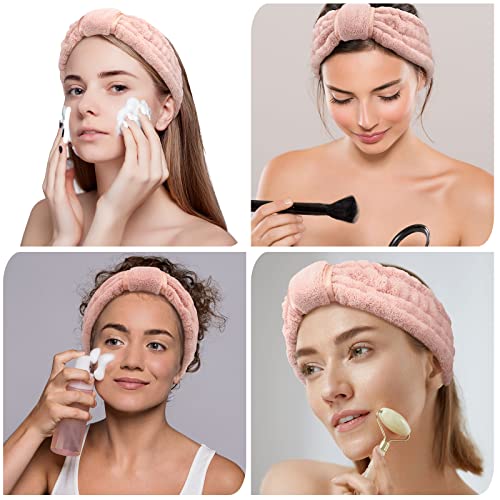 WILLBOND Spa Headband for Washing Face - Pink (4 Pack), Microfiber Terry Cloth Facial Headbands