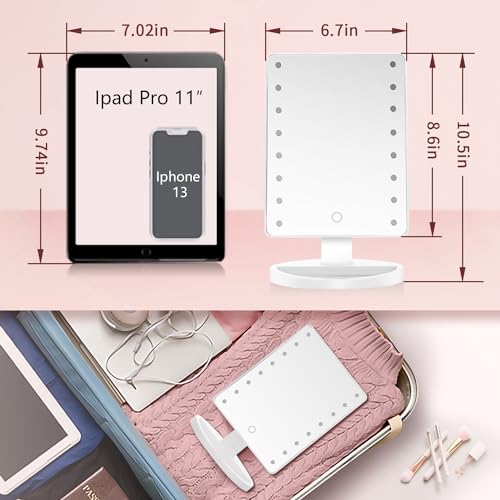 KOOKIN LED Lighted Vanity Makeup Mirror, Dimmable Touch Screen, White