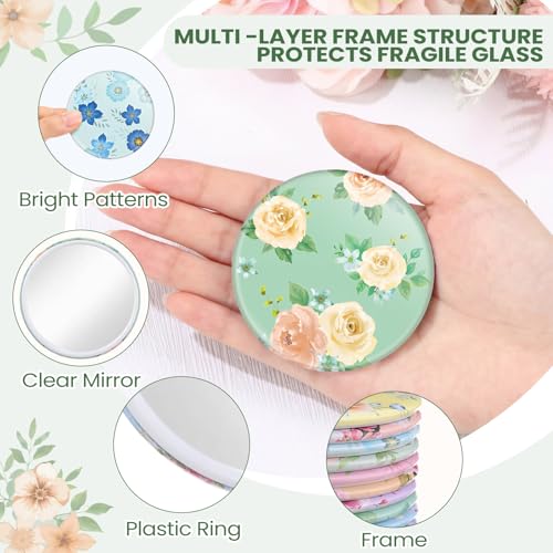 20 Pcs Floral Compact Mirrors - 2.8 Inch Portable Pocket Makeup Mirrors