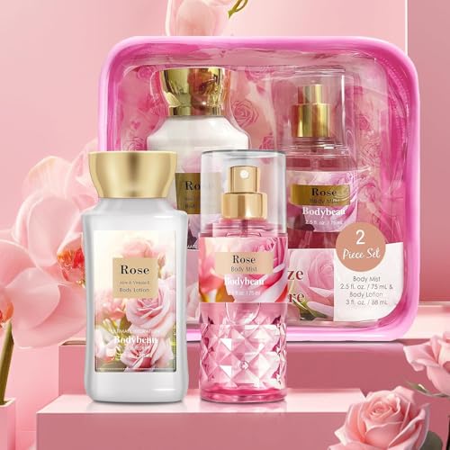 Bodybeau Rose 2PCS Spa Gift Set - Body Lotion & Body Mist for Women, Travel Size