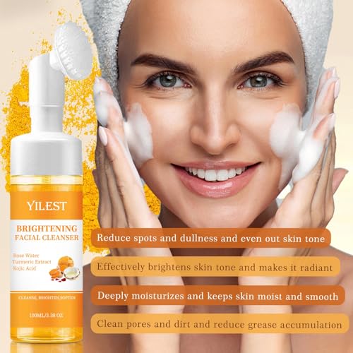 Turmeric Face Wash with Brush - Deep Cleansing & Exfoliating Facial Cleanser for All Skin Types, 2pcs 100ML