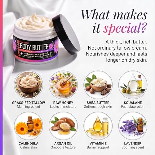SELFWISE Beef Tallow Body Butter - Hydrating Whipped Balm for Dry Skin