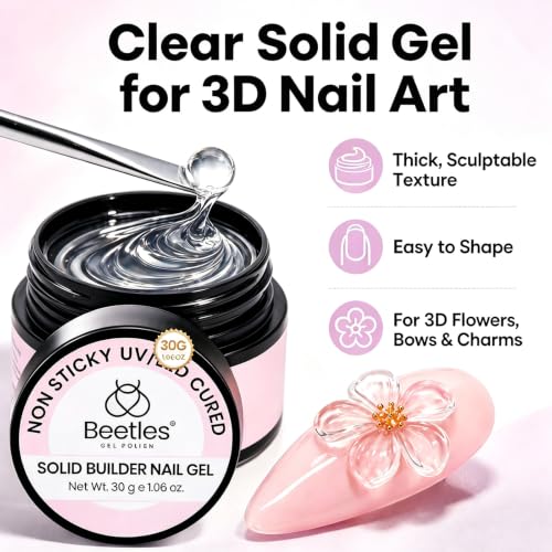 Beetles 3D Solid Builder Nail Gel, 30g Clear Sculpting Set with Silicone Pen