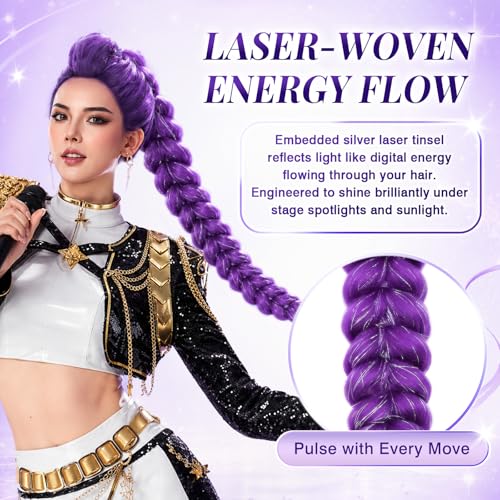 Light Purple with Silver Tinsel 30 Inch Braiding Hair Ponytail Extensions for Cosplay & Halloween