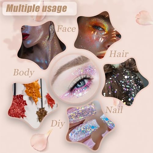 Chunky Face & Body Glitter Gel - Multi-Color Sparkles for Makeup