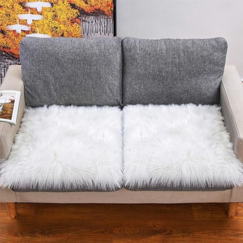 Faux Fur Sheepskin Square Chair Cover - Soft Anti-Slip Seat Pad (1.3 x 1.3Ft)