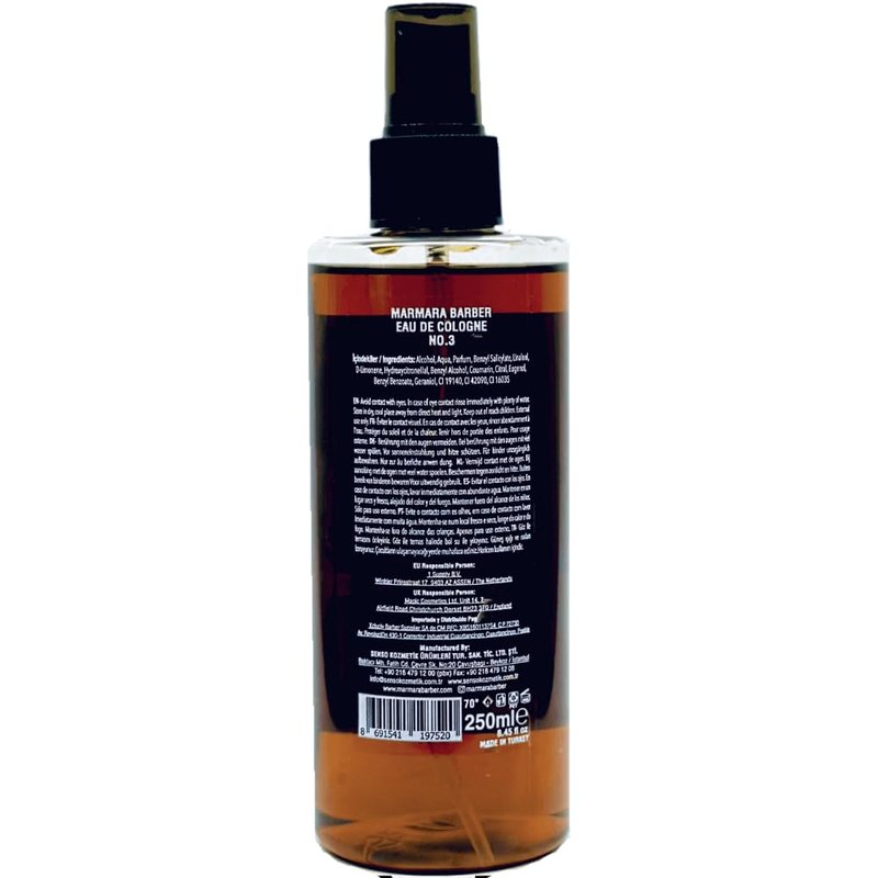Marmara Barber Cologne - Best Choice of Modern Barbers and Traditional Shaving Fans Spray Bottle 8.45 fl oz. (250 ml, No3)