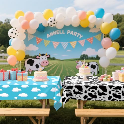 4 Pcs Waterproof Cow Pattern Plastic Tablecloths Set - 52 x 86 in