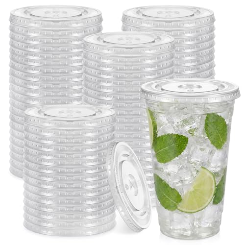 50 Clear Plastic Strawless Flat Lids for 32 oz Cups - Durable & Versatile