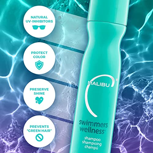 Malibu C Swimmers Wellness Clarifying Shampoo for Chlorine & Hair Build Up - Adults & Kids Swim Shampoo to Help Protect Against Pool Element Damage, Retain Moisture, Restore Shine & Texture (9 oz)