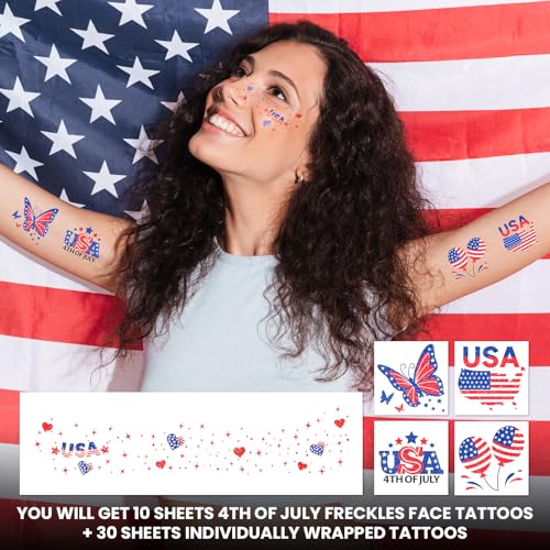 Labor Day Glitter Freckles & Temporary Tattoos - 40 Sheets USA Designs