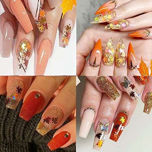 HANSAMU Maple Leaf Glitter Nail Art Sequins for Fall Manicure DIY Decorations
