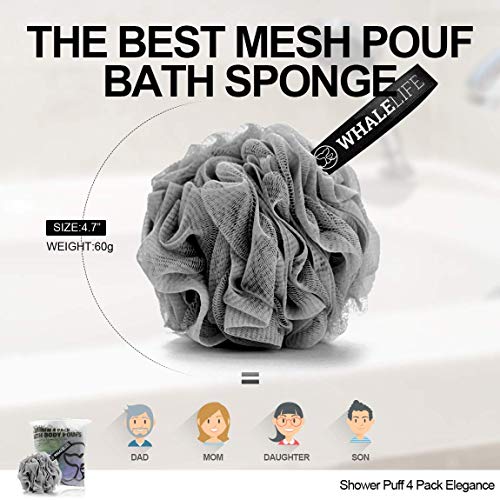 Loofah Sponge Set of 4 - Fast Dry Bath Scrubbers for Sensitive Skin