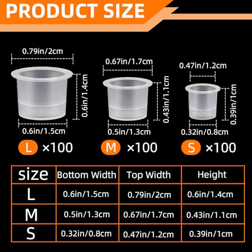 300 Tattoo Ink Caps - Small, Medium & Large Cups for Artists