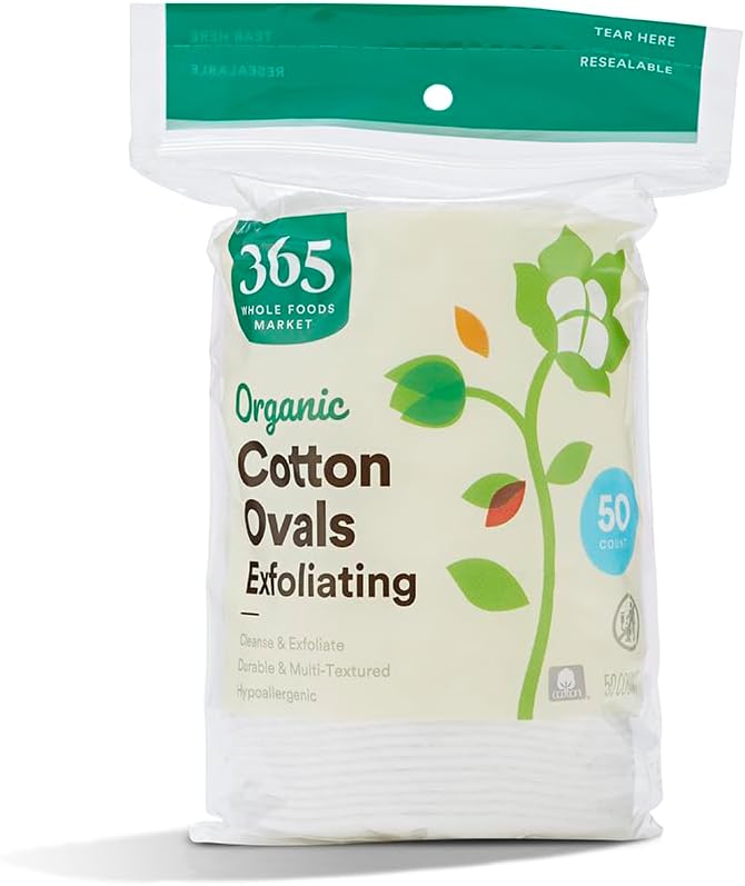 Organic Cotton Exfoliating Ovals - 50 Count for Gentle Skin Care